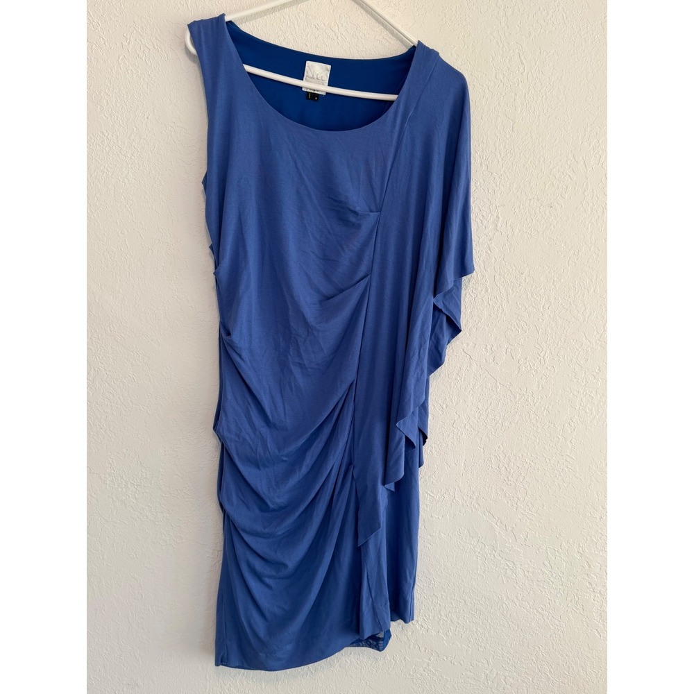 Nicole Miller Studio Blue Draped Ruched Asymmetrical Mini Dress BF0809 Medium